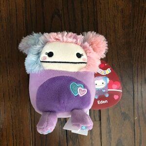 NWT Squishmallows 4.5” Eden the Bigfoot Purple/Blue/Pink w/Heart Embroidery